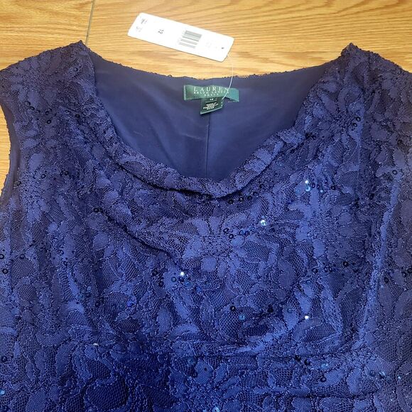 Ralph Lauren Women's Formal Dress Size 12 Navy Blue Sequins Cowl Neck New W Tags - Picture 5 of 16